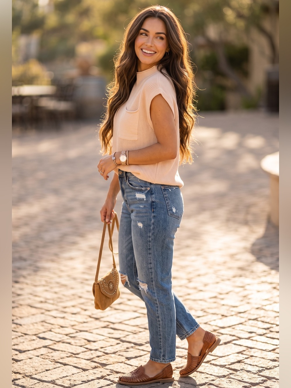 Simply Southern Cream Knit Top with Gold Logo Plaque